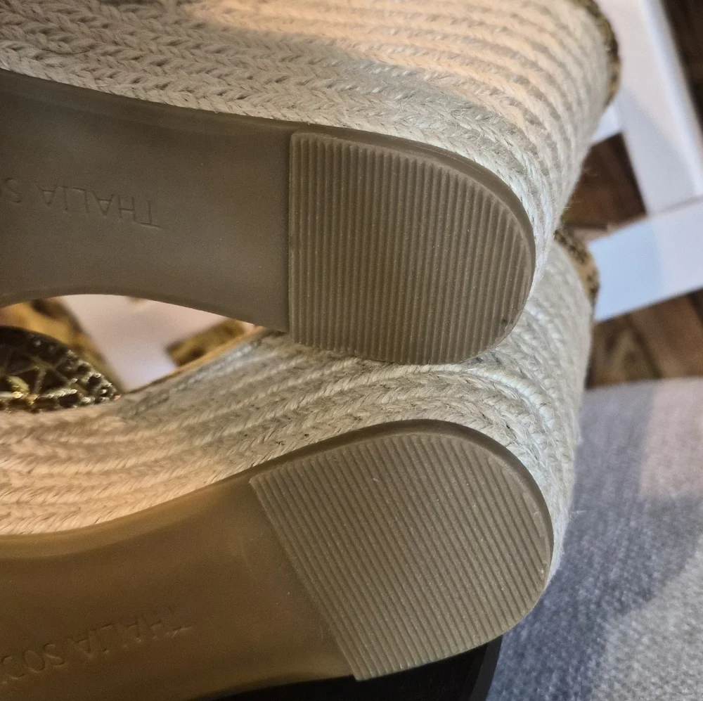 Thalia Sodi Gold Embellished Wedge Espadrilles